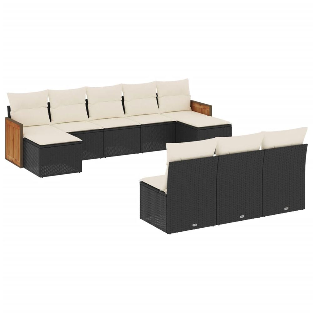 Salon de jardin 10 pcs avec coussins noir résine tressée