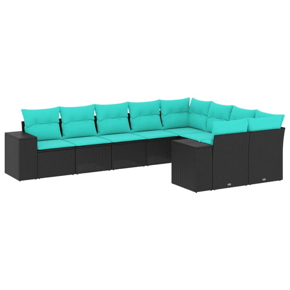 Salon de jardin 9 pcs avec coussins noir résine tressée