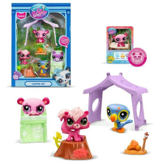 Pack a theme 3 pets - bandai - littlest pet shop camping - animaux et accessoires