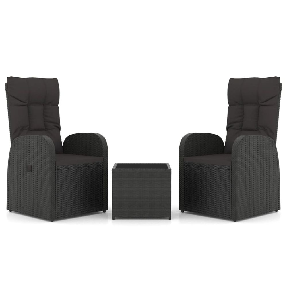 Ensemble de salon de jardin 3 pcs noir poly rotin et acier
