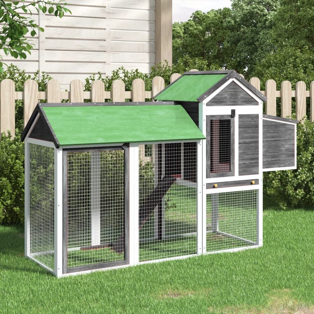 Grand poulailler bois pin massif jardin extérieur parc nichoir 193x65x117cm gris
