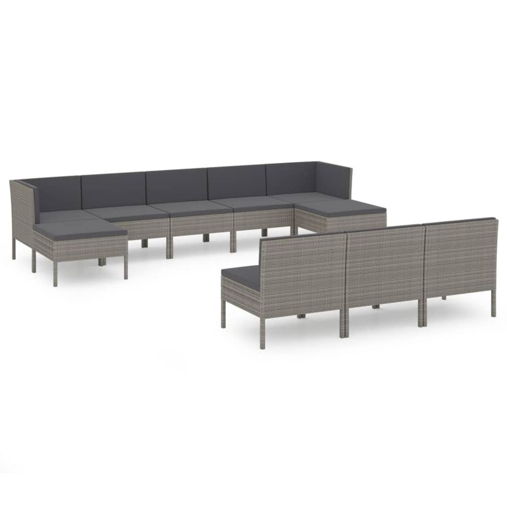 Salon de jardin 10 pcs avec coussins résine tressée gris