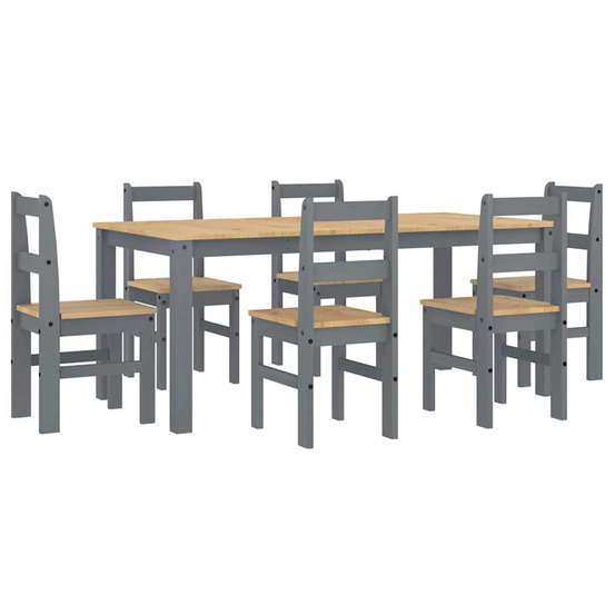 Ensemble à manger panama 7 pcs gris bois de pin massif