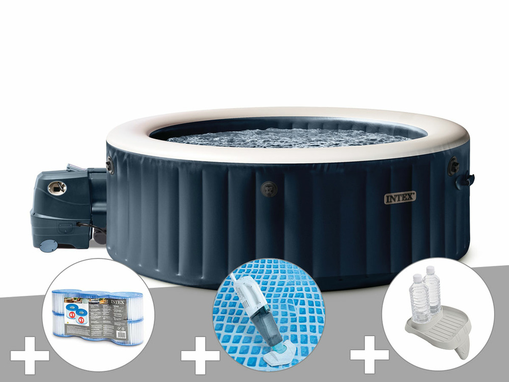 Kit spa gonflable purespa blue navy rond bulles 6 places + 6 filtres + aspirate