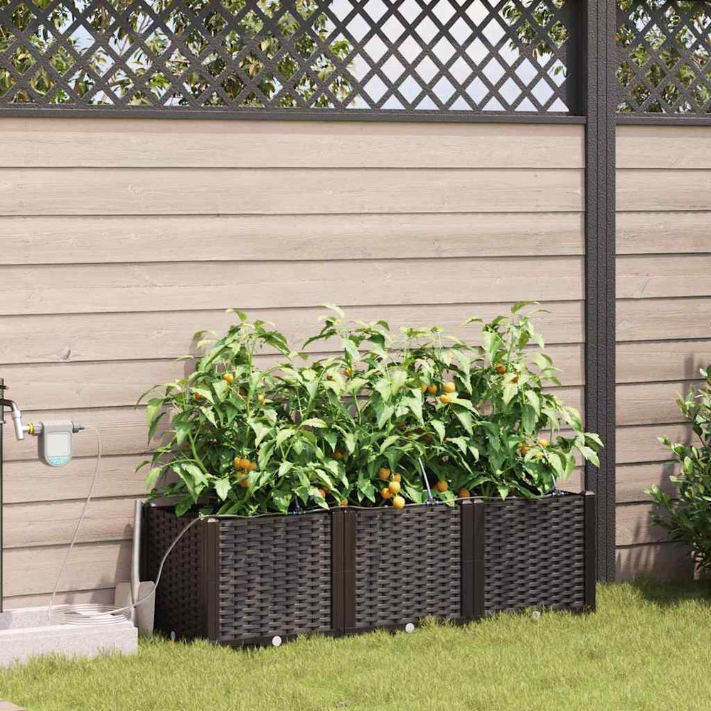 Jardinière rectangulaire acier avec irrigation pour jardin marron 120x40x37.5 cm