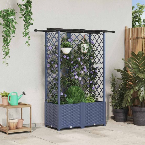 Jardinière surélevée pp pour jardin treillis intégré 124x40x136cm gris