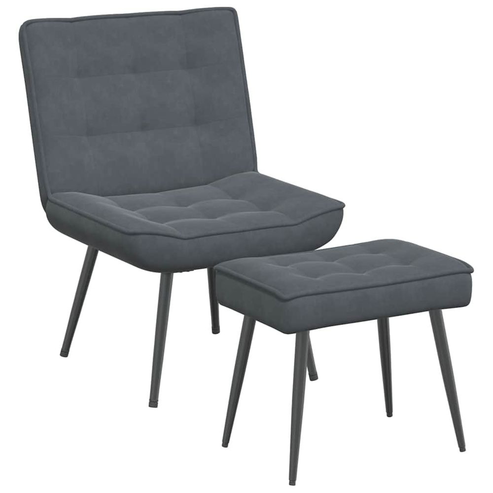 Chaise de relaxation avec tabouret gris foncé velours