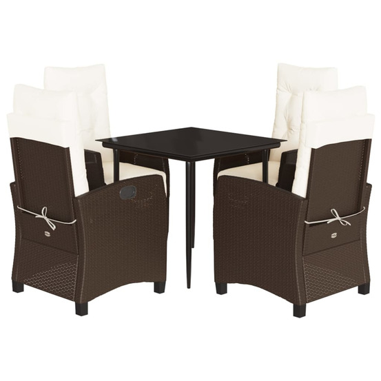 Ensemble à manger de jardin 5 pcs et coussins marron poly rotin