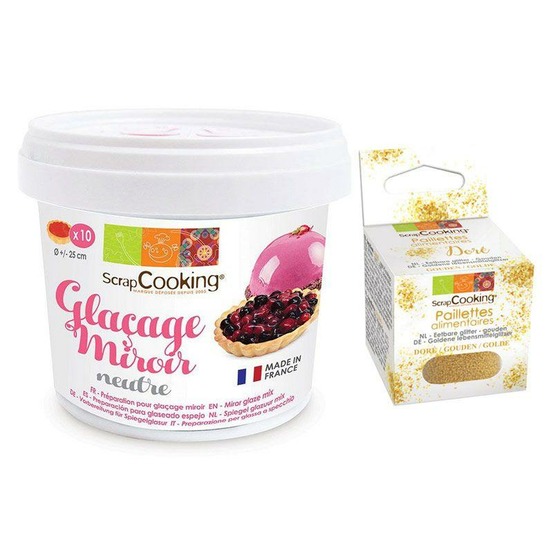 Préparation glaçage miroir neutre 220 g + paillettes dorées