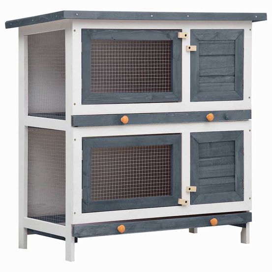 Clapier d'extérieur 4 portes Gris Bois