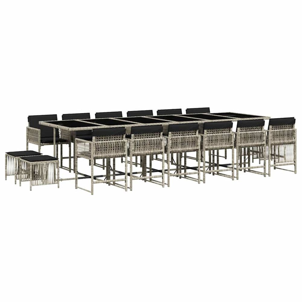 Ensemble à manger de jardin et coussins 17 pcs gris clair rotin
