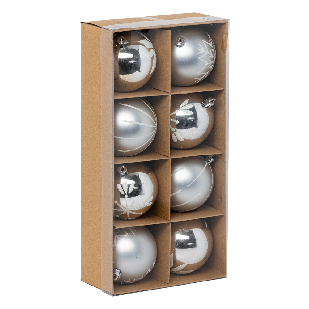 Déco de sapin lot de 8 boules de noël d 8 cm - argent et blanc