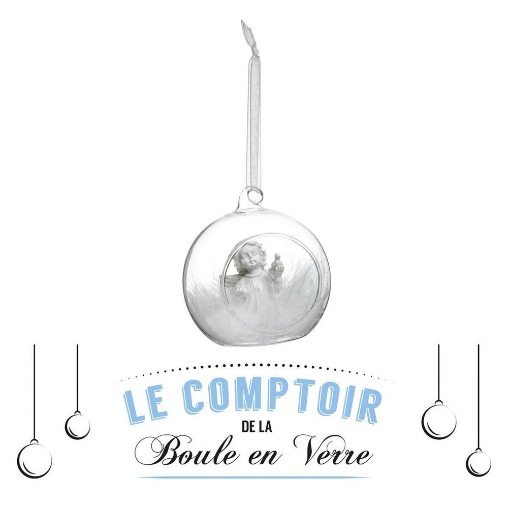 Boule intérieur ange et plume 8cm verre