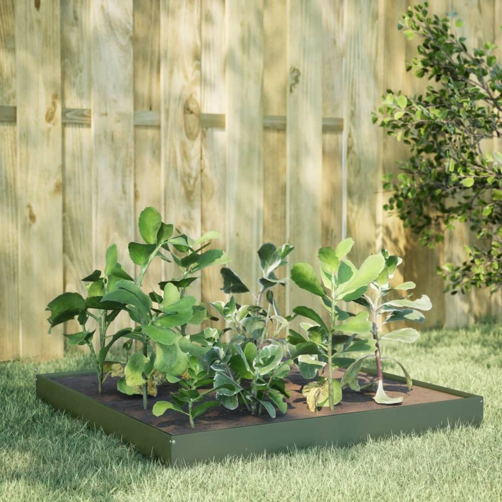 Carré potager en acier pour jardin et terrasse 100x100x18,5 cm vert olive