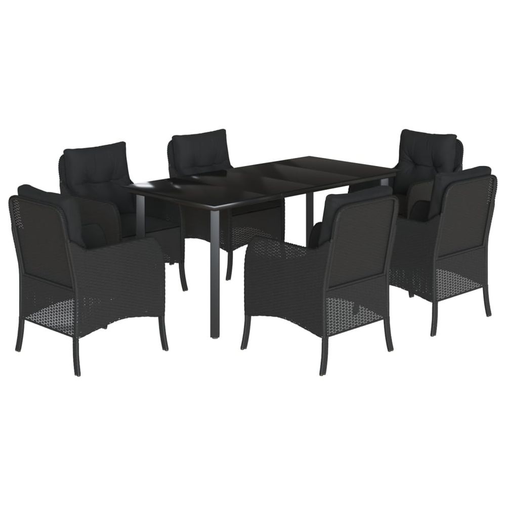 Ensemble à manger de jardin coussins 7pcs noir résine tressée
