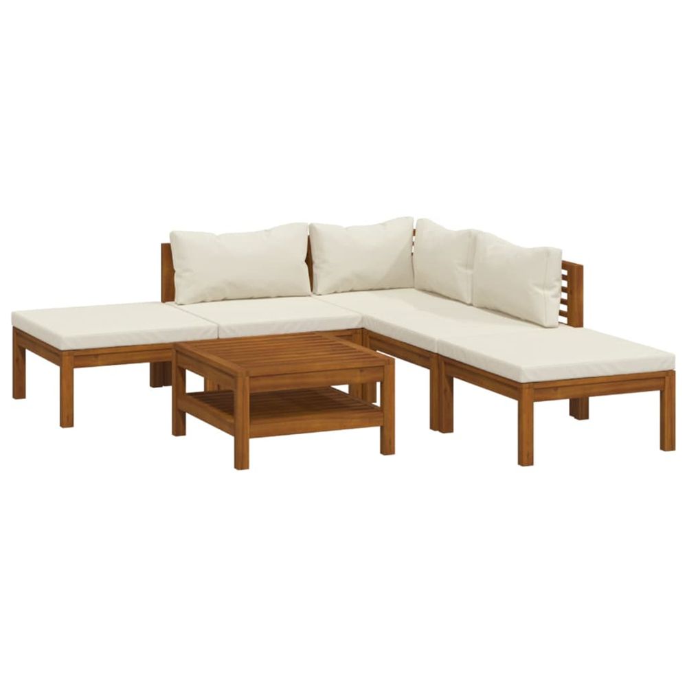 Salon de jardin 6 pcs avec coussin crème bois d'acacia solide