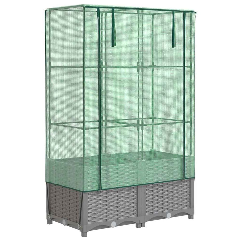 Jardinière d'extérieur surélevée avec housse aspect rotin 80x40x138 cm