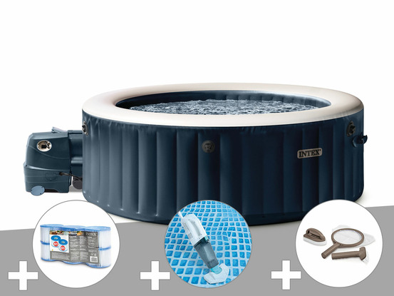 Kit spa gonflable purespa blue navy rond bulles 6 places + 6 filtres + aspirate