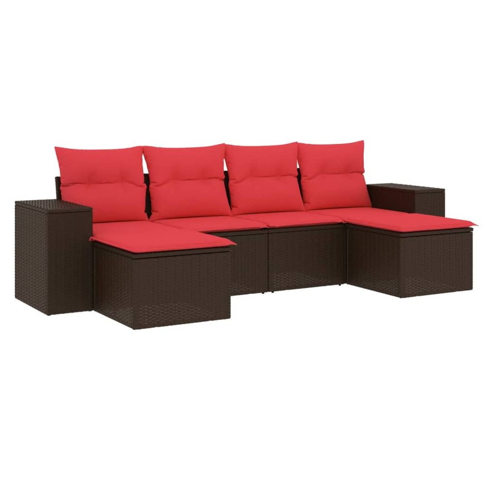 Ensemble de canapé de jardin 6 pcs avec coussins marron