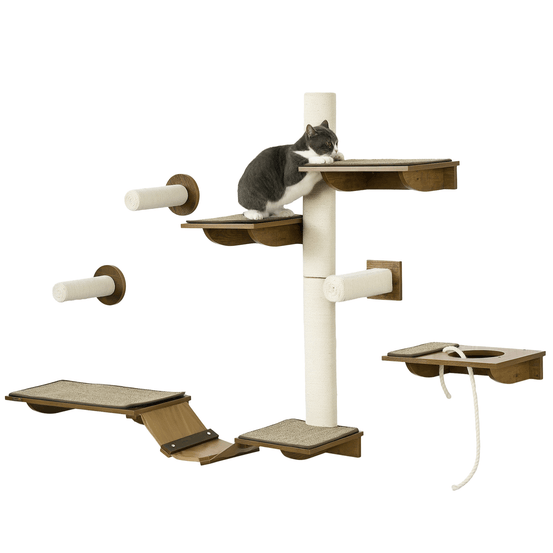Mur escalade chat sisal panneaux intérieur jeu détente 136x29x8cm marron crème