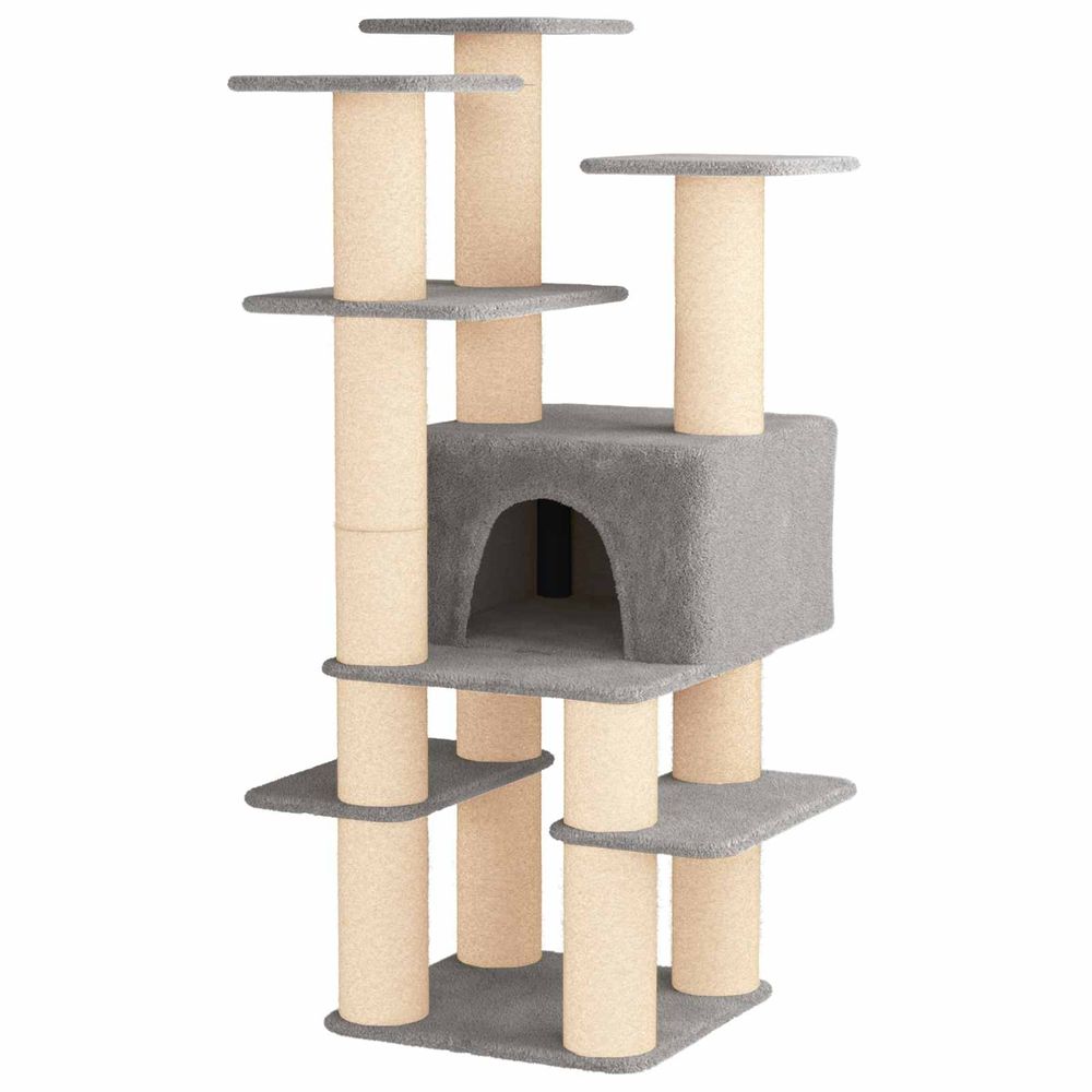 Arbre à chat avec poteaux à griffer en sisal gris clair 161 cm