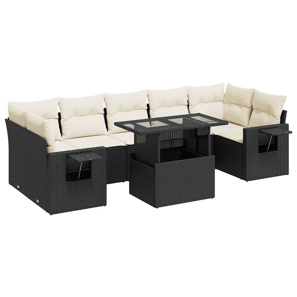 Salon de jardin 8 pcs avec coussins noir résine tressée