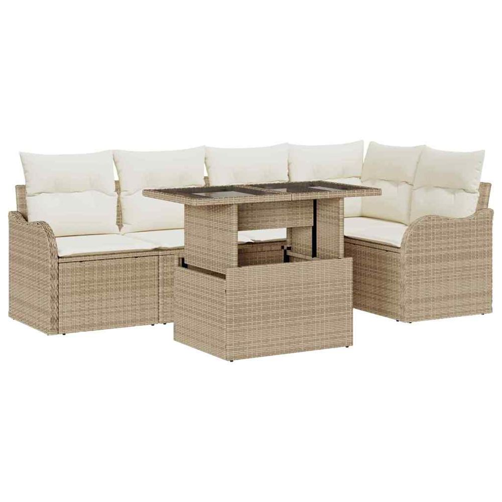 Ensemble de canapé de jardin 6 pc beige poly rattan