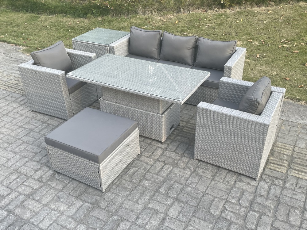 Ensemble de meubles de jardin en rotin ave canapé,table élévatrice und tabourets,fauteuil,table d'appoint 6 pièces groupe de sièges