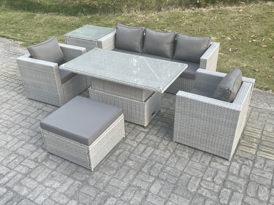 Ensemble de meubles de jardin en rotin ave canapé,table élévatrice und tabourets,fauteuil,table d'appoint 6 pièces groupe de sièges