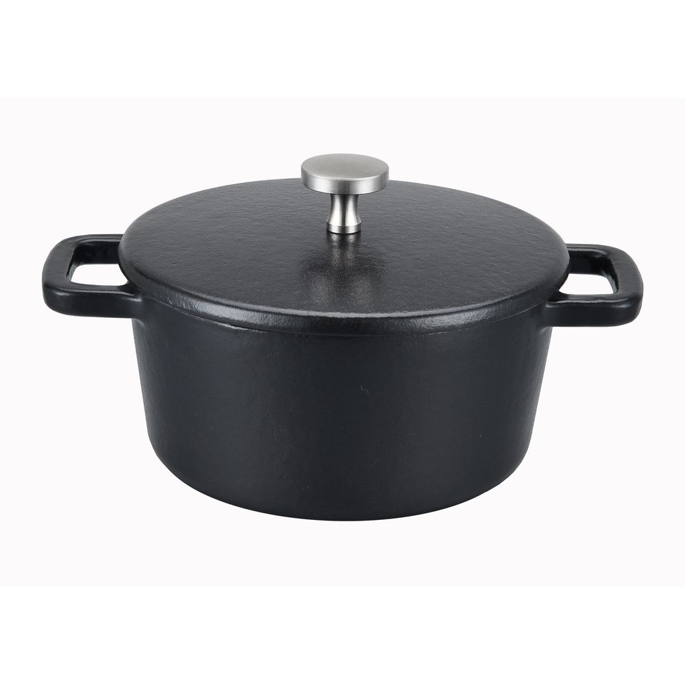 Mini cocotte ronde - ø10cm - fonte noire - avec couvercle - black design - baumalu