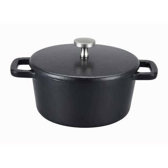 Mini cocotte ronde - ø10cm - fonte noire - avec couvercle - black design - baumalu