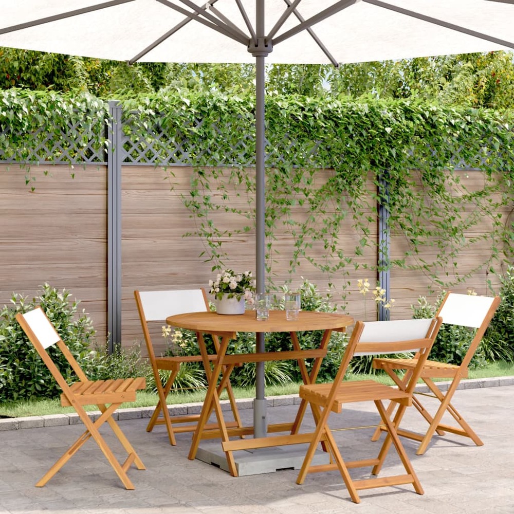 Ensemble à manger de jardin 5 pcs blanc crème tissu bois massif