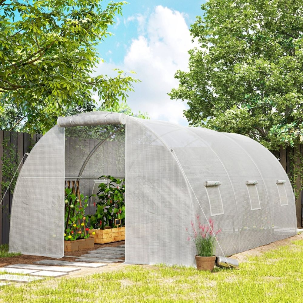 Serre tunnel de jardin pe 4,5 x 3 x 2 m blanche 13,5 m² avec 6 fenêtres ventilées - comfortxl outdoor living