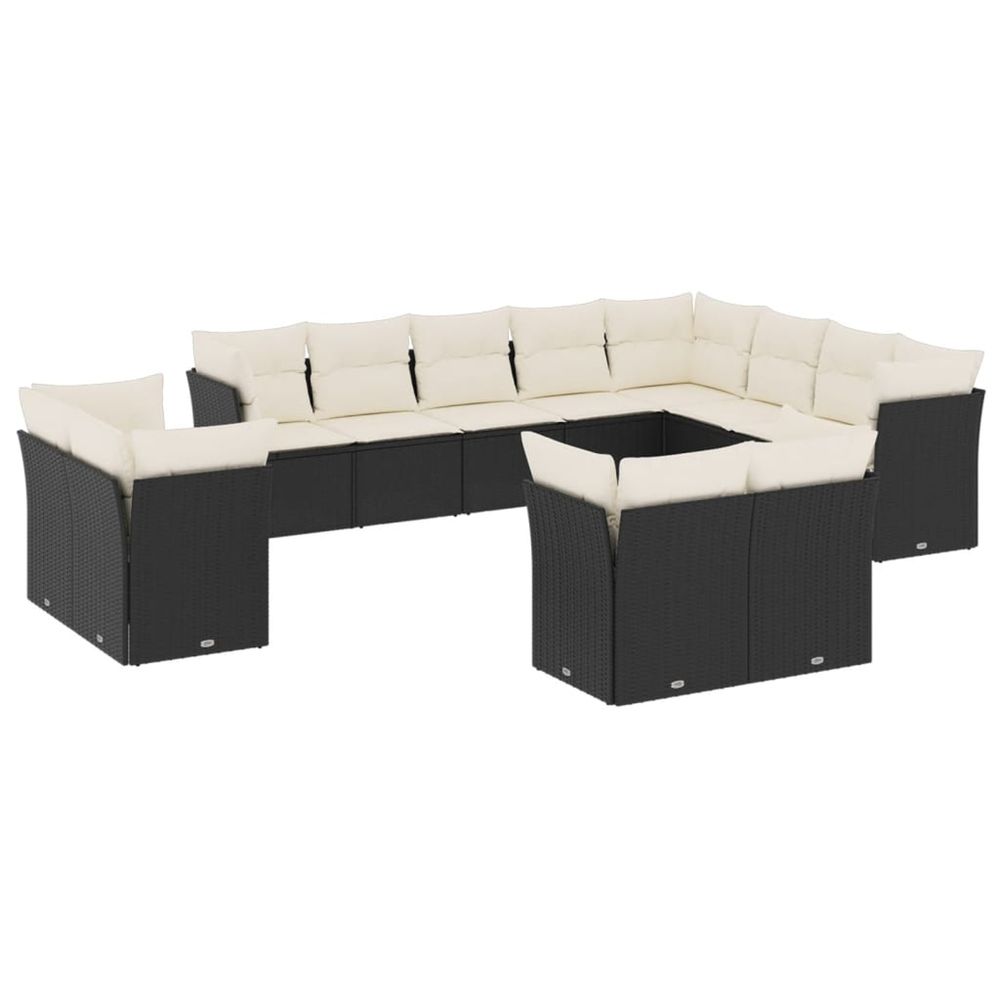 Salon de jardin 12 pcs avec coussins noir résine tressée