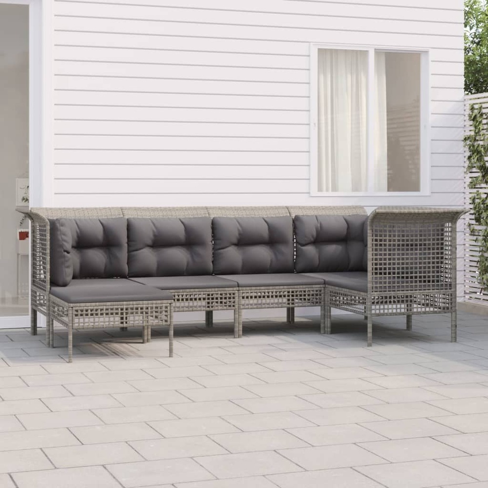 Salon de jardin 6 pcs avec coussins gris résine tressée
