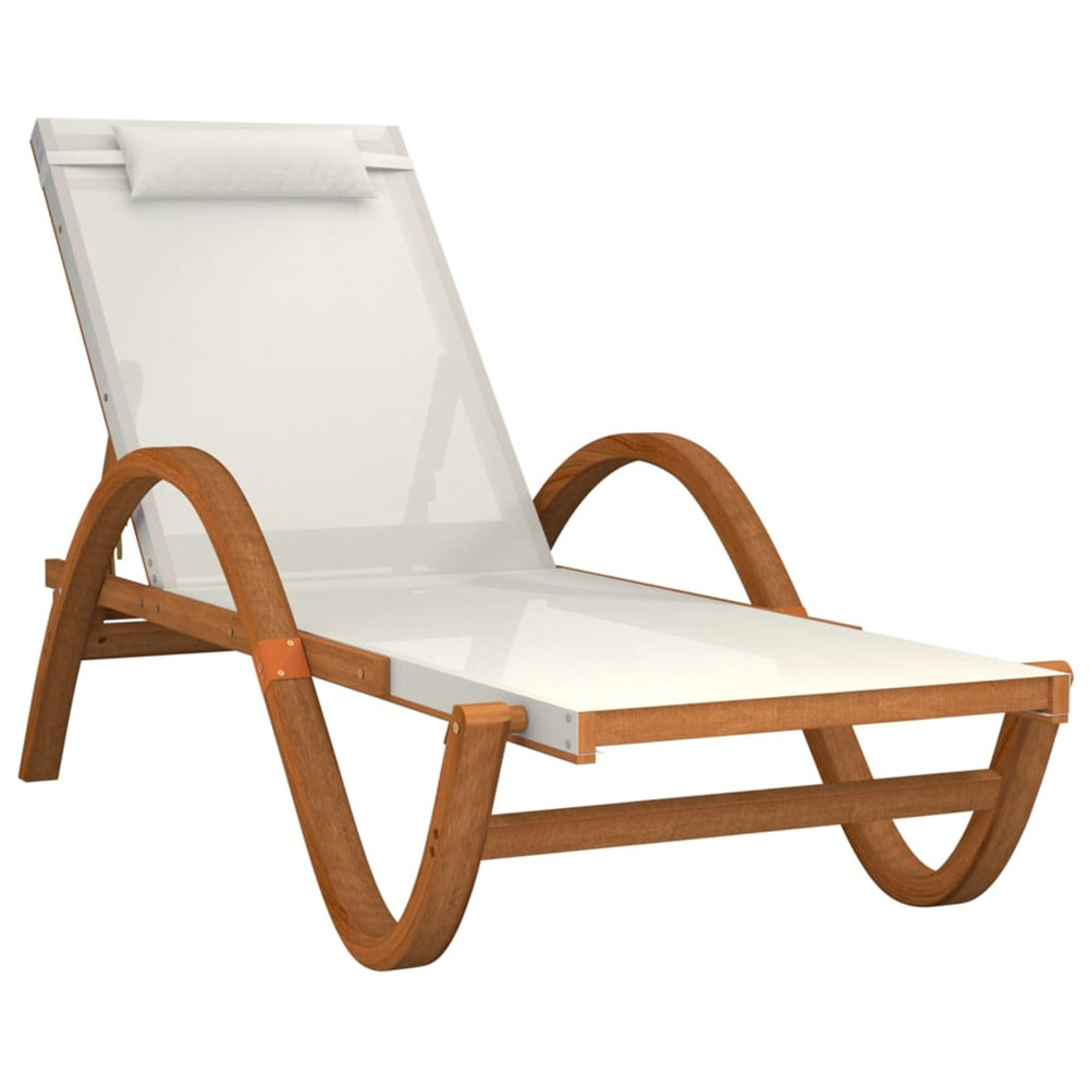 Chaise longue avec coussin blanc textilène/bois massif peuplier bain de soleil