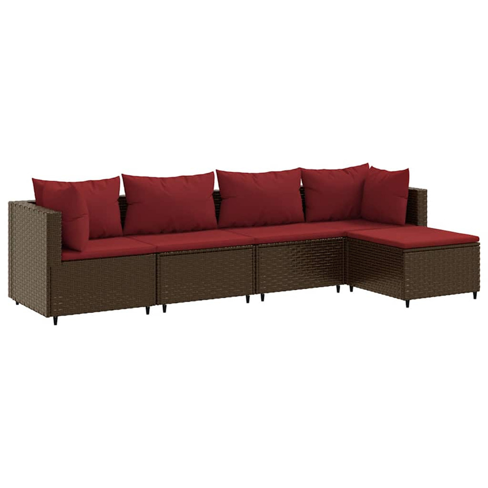 Salon de jardin 5 pcs avec coussins marron résine tressée