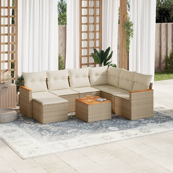 Salon de jardin avec coussins 8 pcs beige résine tressée