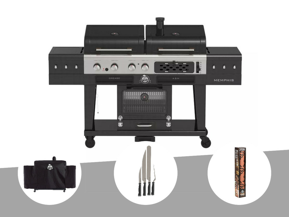 Barbecue hybride memphis ultimate version 2,0 + housse de protection + set de 4