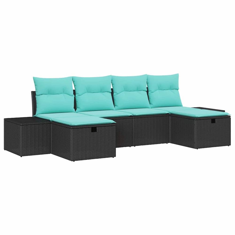 Ensemble de canapé de jardin 6 pc noir polyrotin