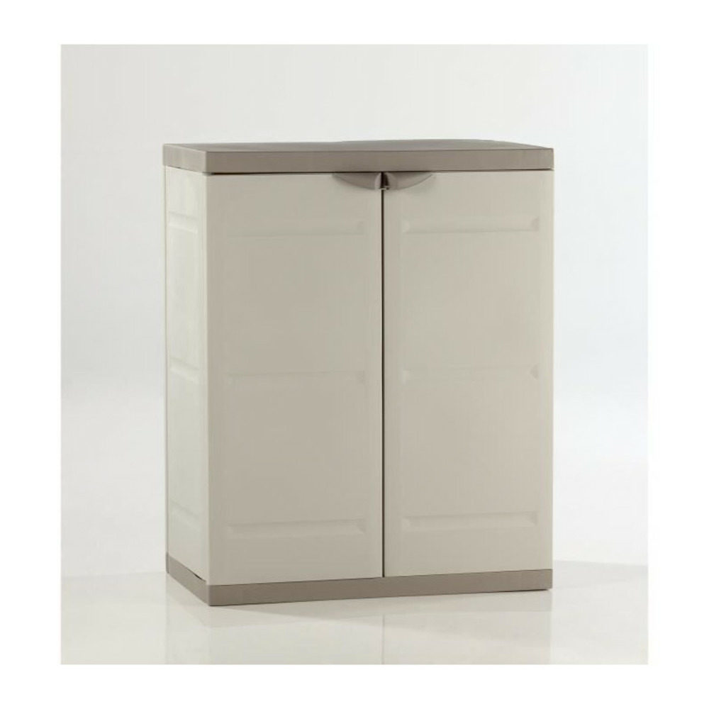 Titanium plastiken armoire basse 2 portes avec etageres l70 x p44 x h88 cm beige et taupe gamme titanium interieur/exterieur