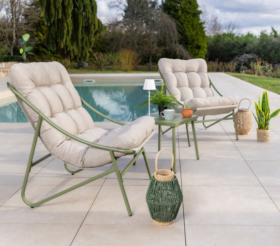 Salon de jardin en acier - 2 places - vert sauge - leman