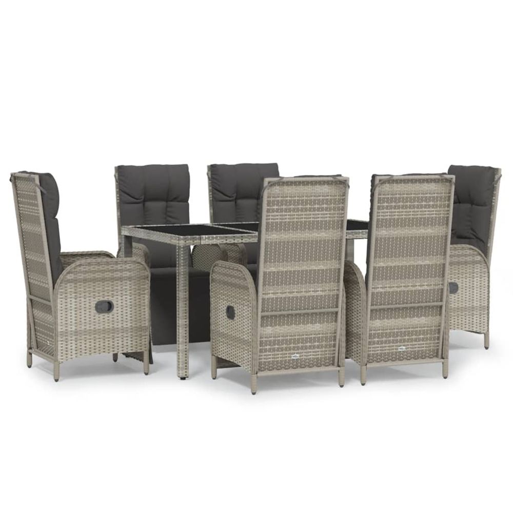 Ensemble à manger jardin et coussins 7 pcs gris rotin