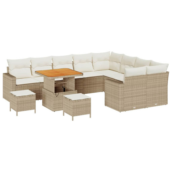 Ensemble de canapé de jardin 12 pcs beige polyrotin