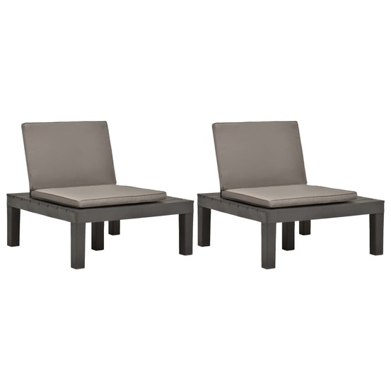 Chaises de salon de jardin et coussins 2pc plastique anthracite