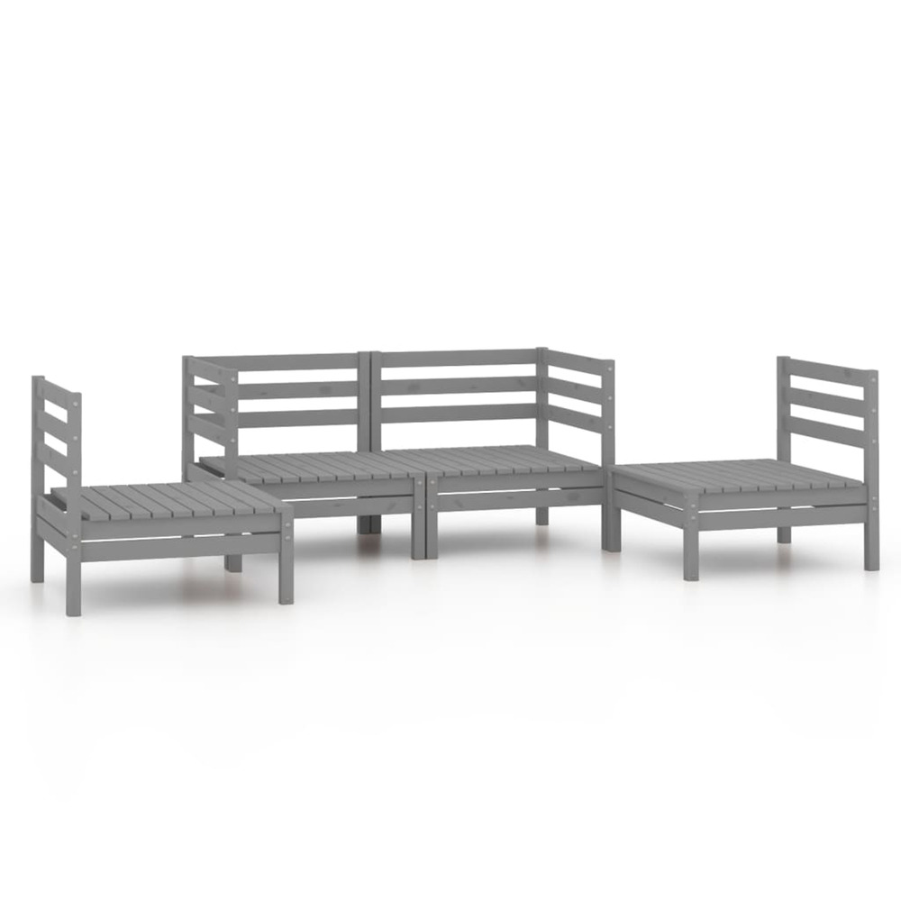 Salon de jardin 4 pcs gris bois de pin massif