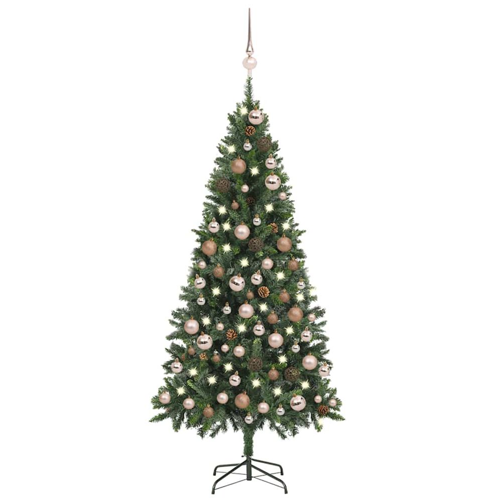 Arbre de noël artificiel pré-éclairé/boules pommes de pin 180cm