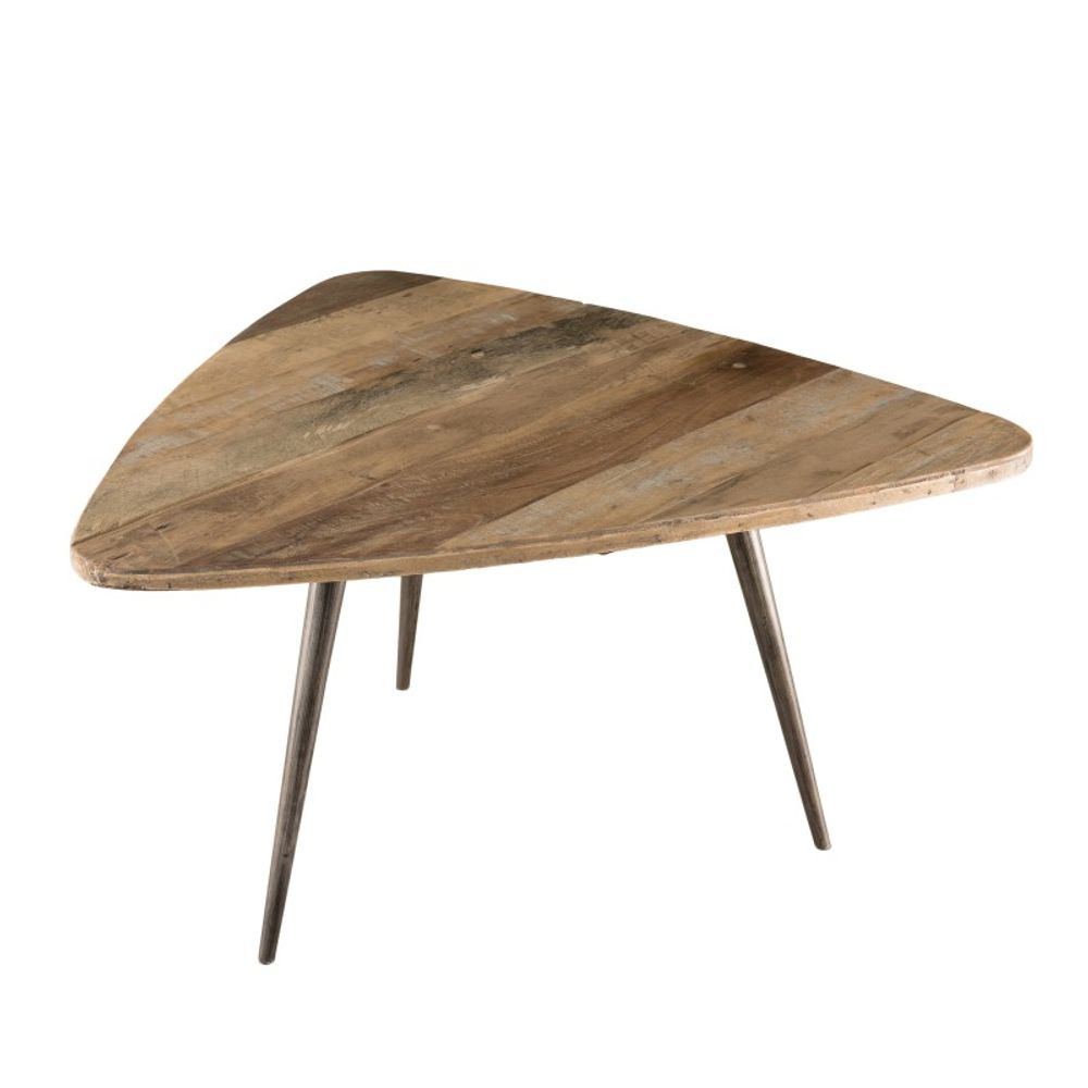 Table basse ovoide en teck recyclé et métal l75