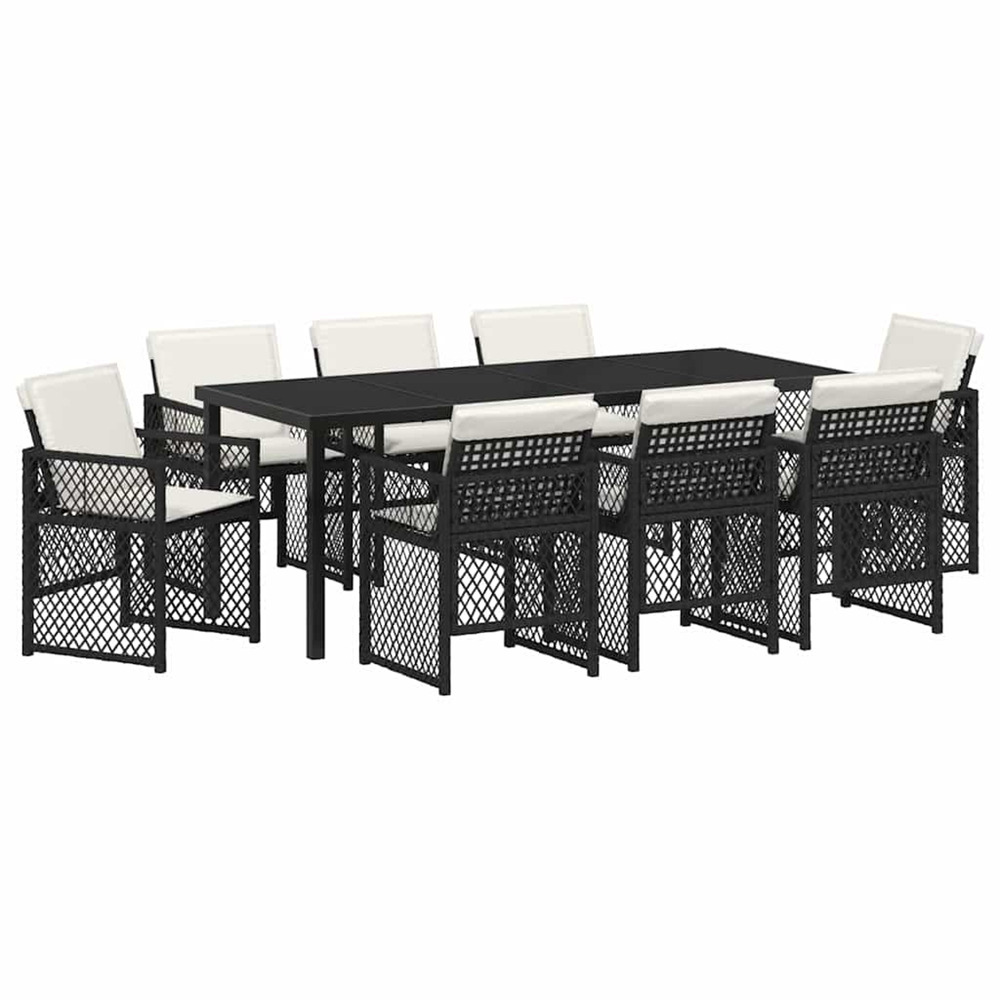 Ensemble de salle à manger pour jardin 9 pcs noir polyrotin
