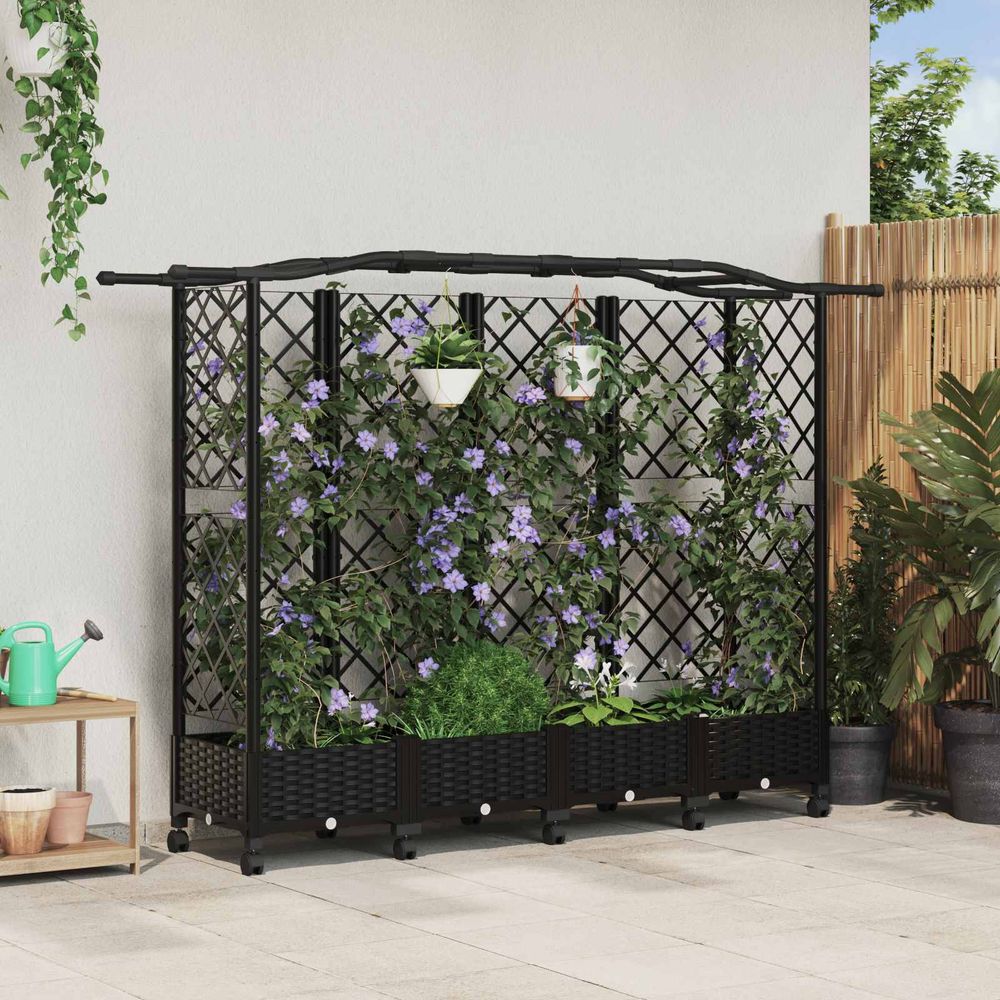Grande jardinière treillis polypropylène balcon plantes grimpantes 203x40x129 noir